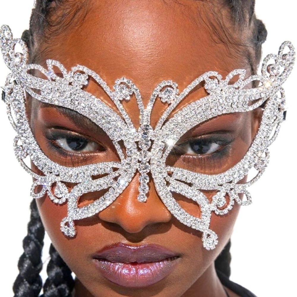 Rhinestone Crystal Butterfly Mask for Face Women Halloween Masquerade Accessorie